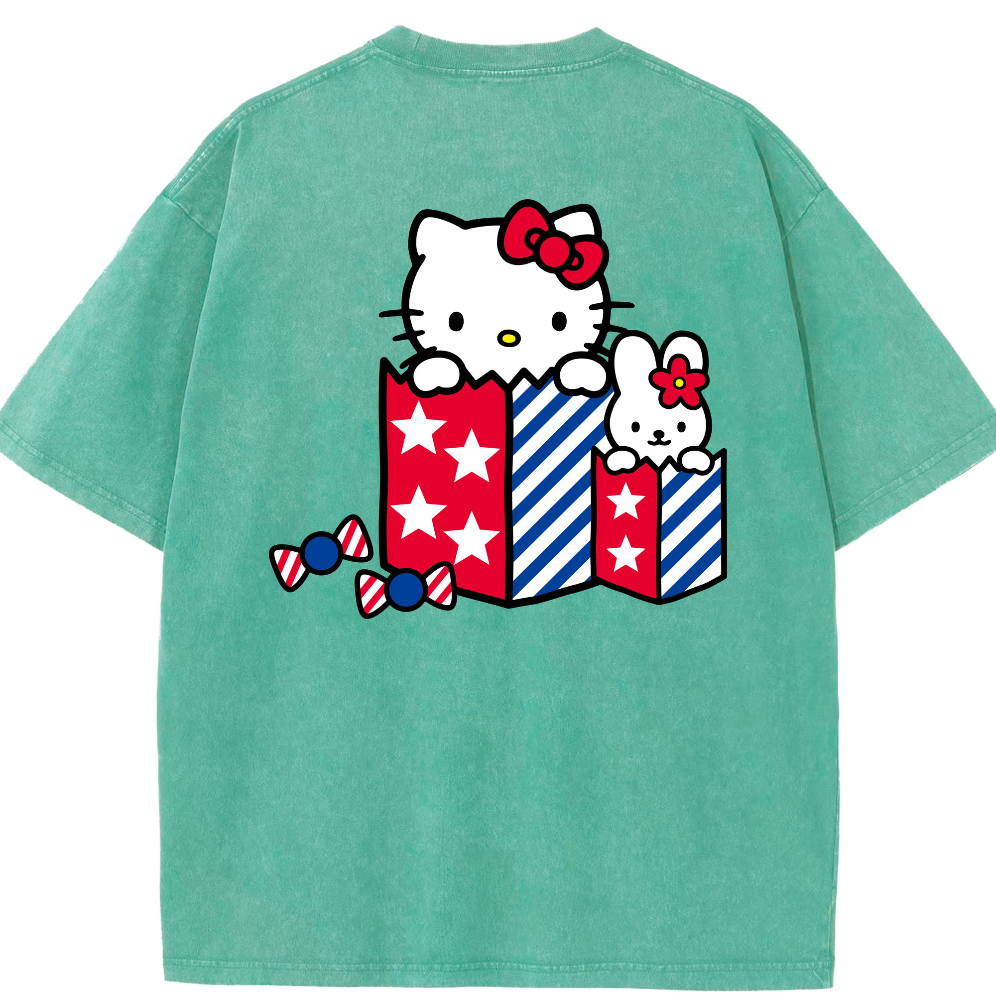 （画像用） Hello Kitty ハローキティ 綿100% ヴィンテージ風 半袖Tシャツ（背面プリント）